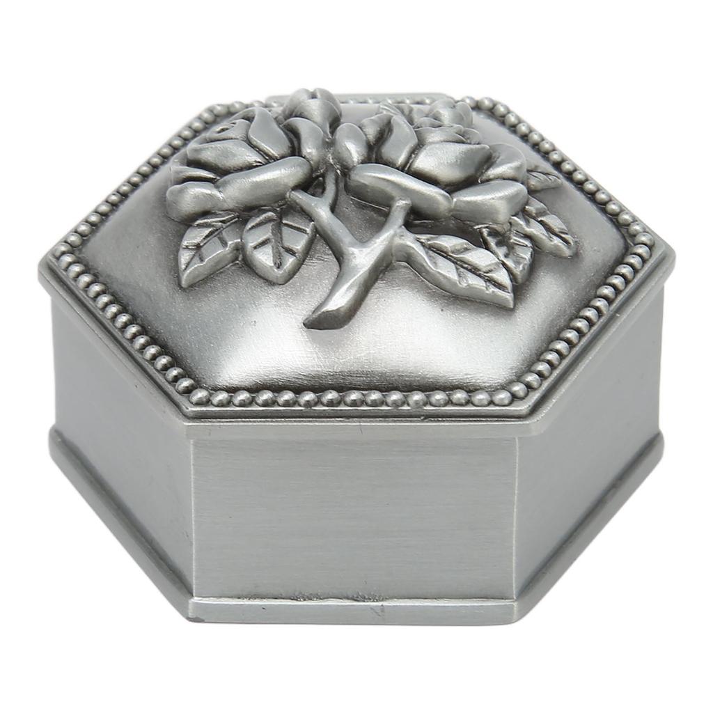 Металева скринька для прикрас у формі троянди Скринька для дрібничок зі сплаву цинку Вінтажна шестикутна скринька для зберігання ювелірних виробів для кілець