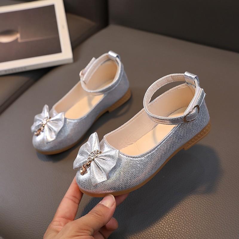 New Leather Shoes Summer Fashion Versatile Girl Shoes Sweet Retro Simple Kid Sandals Bow Water Diamond Princess Shoe Wholesale