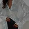 Spring Solid Long Sleeve Sequin Casual Shirts Women Fashion Street Turn Down Collar Loose Women's Blouses Summer Tops Elegant Button Up Shirt 26491
