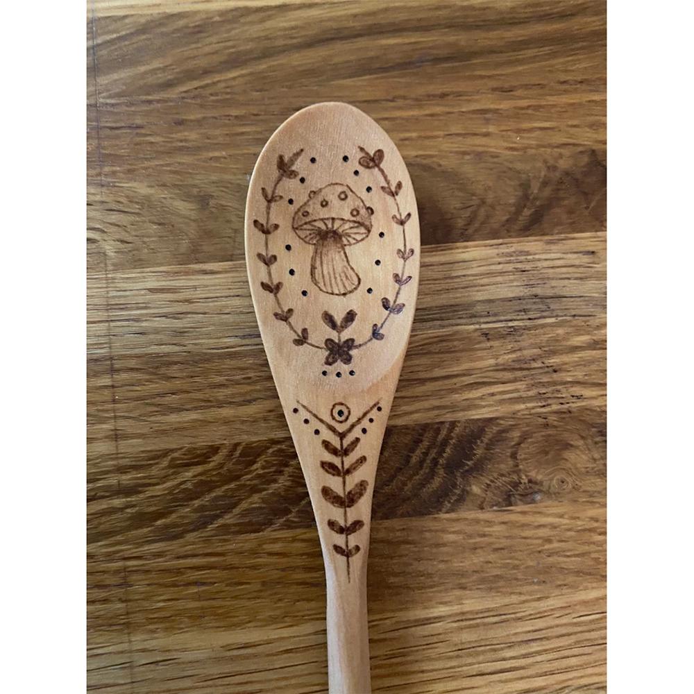 

Mushroom Cottagecore Woodburned Bamboo Wooden Spoon Kitchen Decor Witches Pagan Halloween Party Baking Cooking Supplies 2PCS 30X5cm
