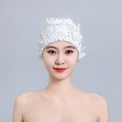 2026 PU Waterproof Swimming Cap Female Double Thickened Handmade Three-dimensional Single-layer Three-layer Flowers Fashion Female Swimming Cap