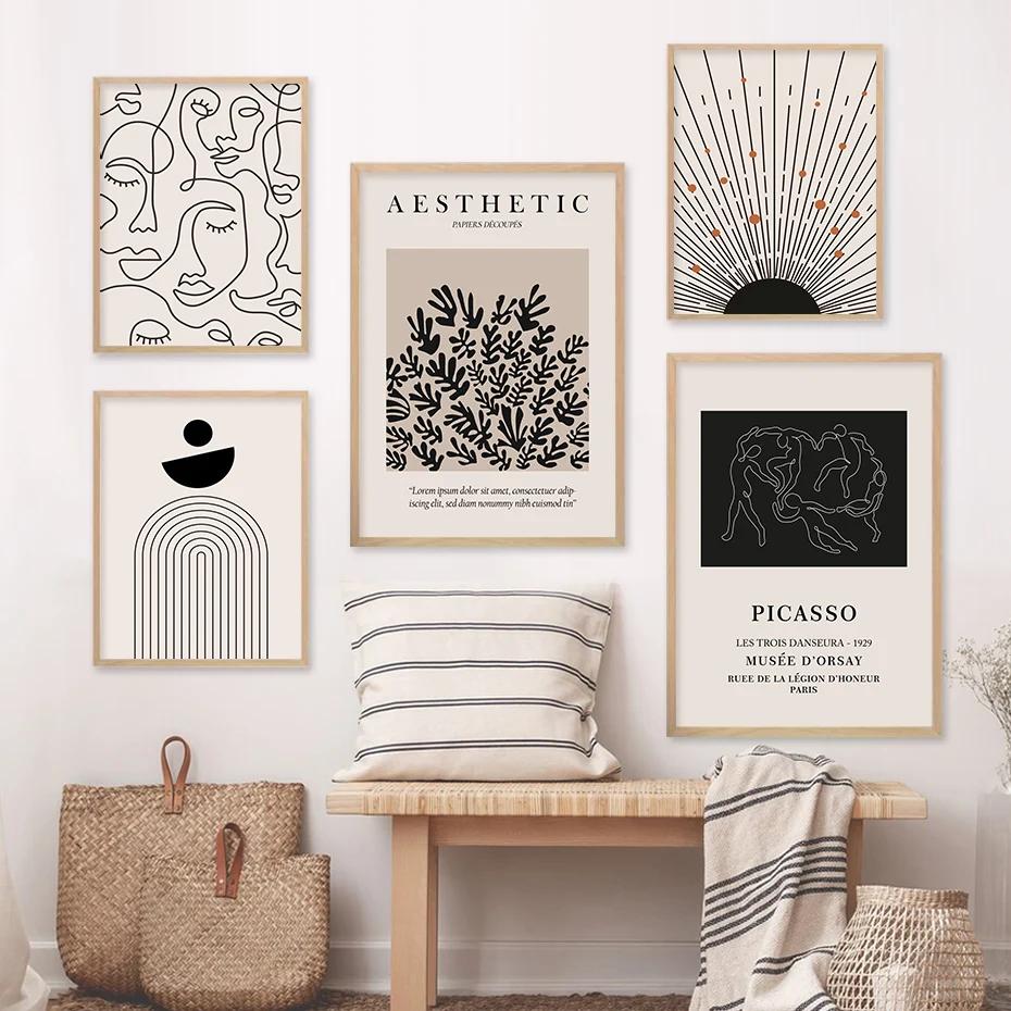 Henri Matisse Abstrakte Geometrische Gesicht Linie Beige Böhmischen Poster Wand Kunstdruck Leinwand Malerei Bild Schlafzimmer Wohnkultur