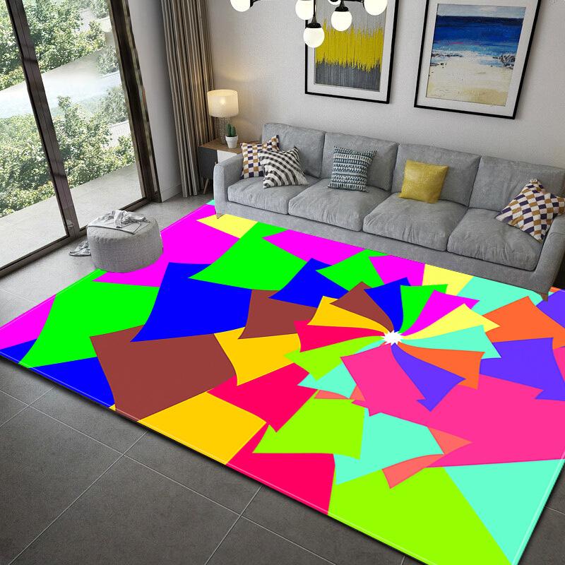 Colorful Geometric Abstract Living Room Carpet, Children'S Bedroom Non-Slip Waterproof Floor Mat