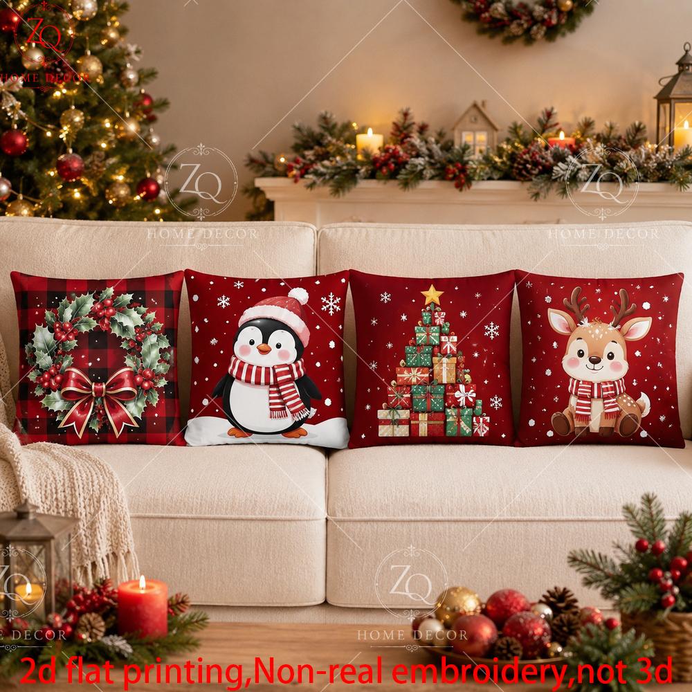 Set aus 4 Weiße Bären Leuchtturm Winter Pfirsichhaut Kissenbezug 2D Flach Gedruckt Sofakissenhülle Wohnzimmer Weihnachten