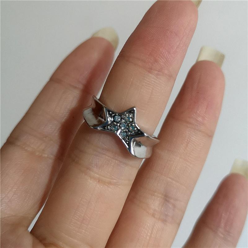 New Fashhhion Punk Dark Vintage Cross Star Heart Open Rings For Women Y2K Style Grunge Goth Accessories Jewelry Gift