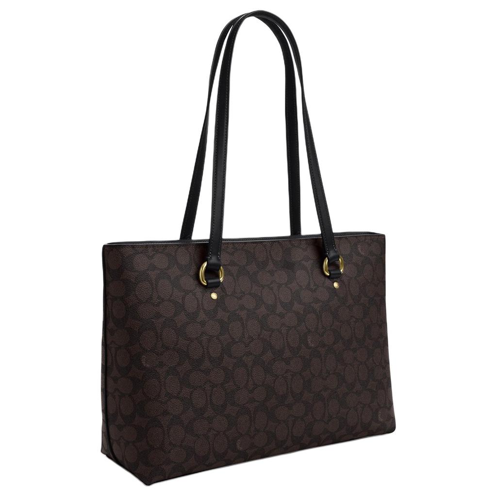 Coach Station 35 Brand Print Coated Canvas And Leather Shoulder Bag Large Women Shoulder Bag Gold Walnut CCD69-IMXAQ