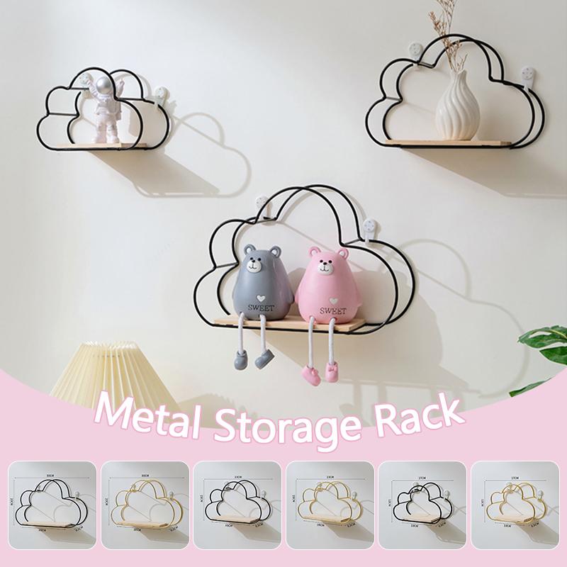 Nordic Style Home Wall Decoration Cloud Shape Shelf Creative Iron Wall Shelf Wooden Clapboard Children Room Decor Display Stand