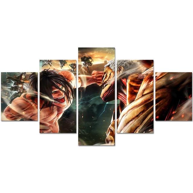 

No Frame Modular 5 Pieces ATTACK ON TITAN Poster Canvas Painting Anime Characters Print Picture Living Room Home Decor Wall Art 20x35 20x45 20x55cm