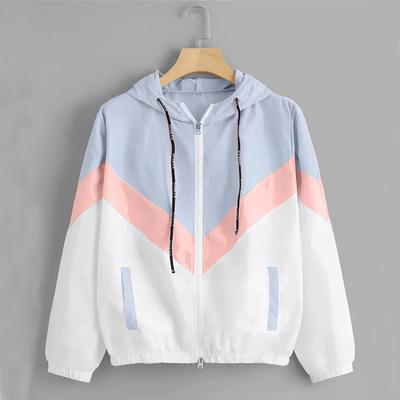 Mode Hooded Windbreaker Jas Dames Elegant Color Block Patchwork Rits Bomberjack Herfst Casual Jas Bovenkleding Regenjas