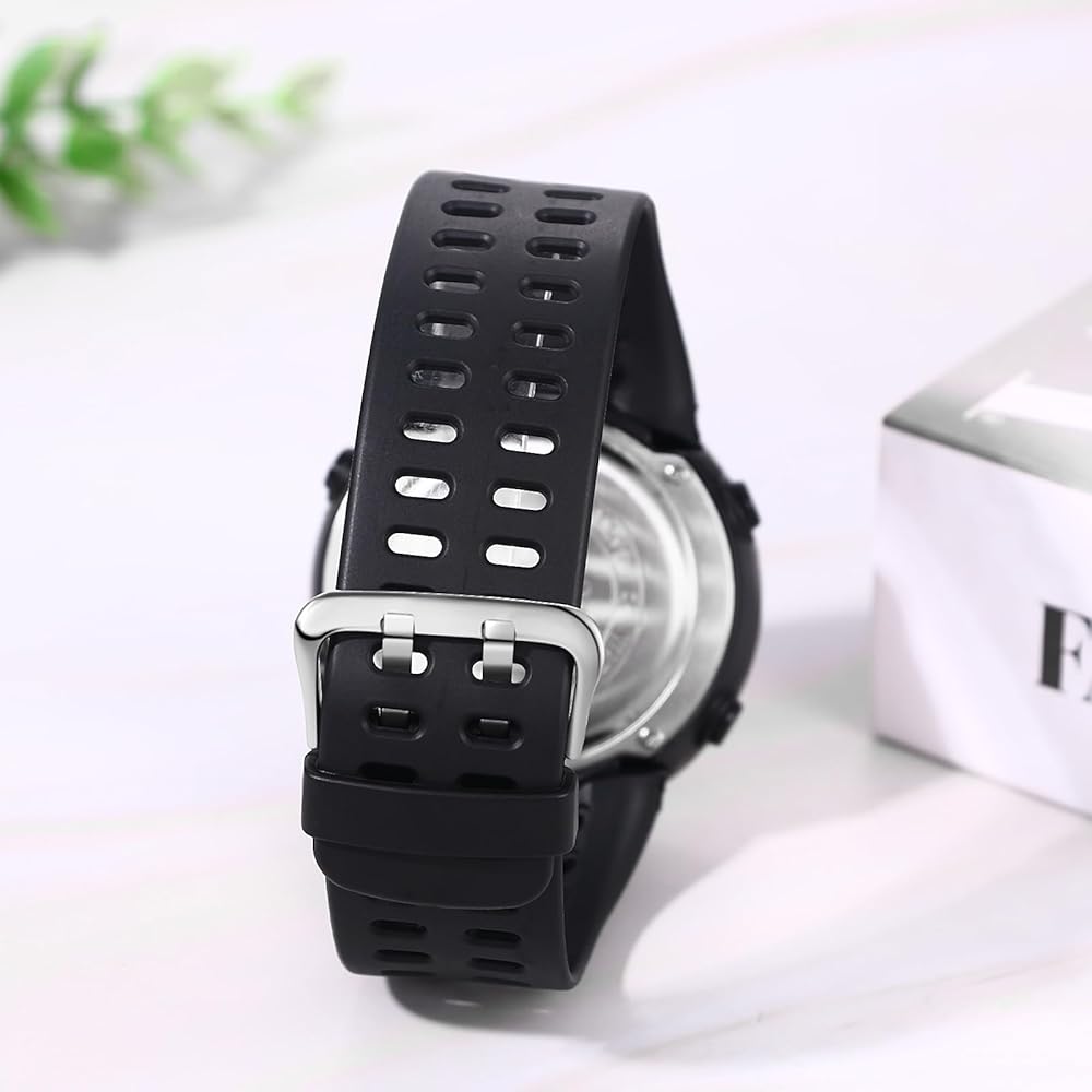 Outdoor Men's Digital Watch Silicone Waterproof Large Numbers Luminous Calendar Function Sports Style Black