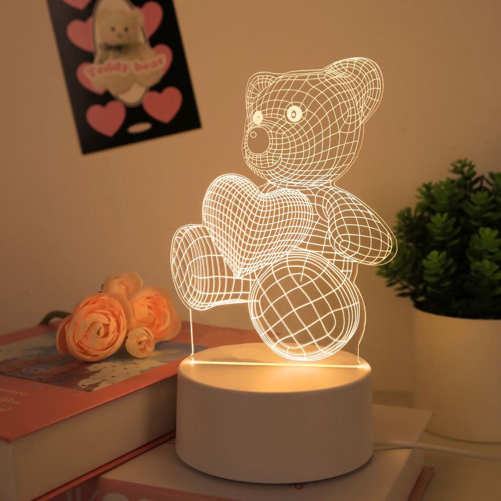 Creative 3D visual light with heart-shaped bear design, suitable for bedrooms, birthday gifts, Christmas decorations, etc.