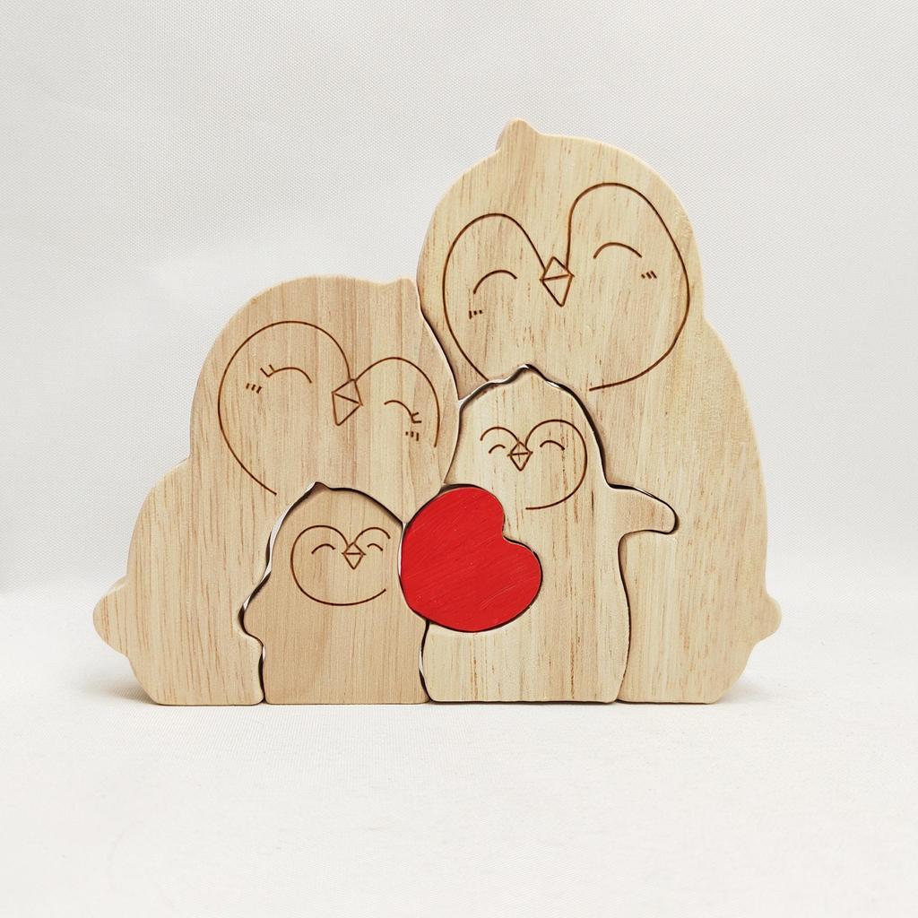 Cross-Border Wooden Little Penguin Family Puzzle Ornament - Festival Gift & Warm Family Decoration