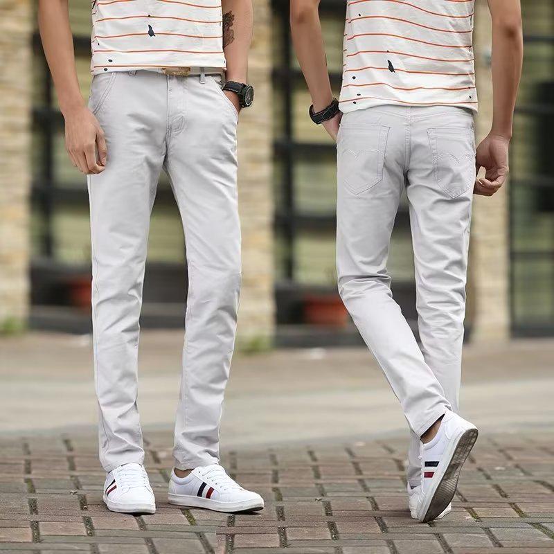 

Мужские новые летние эластичные брюки прилегающего кроя в стиле casual для бизнеса - модные длинные брюки в корейском стиле 38 светло-серый