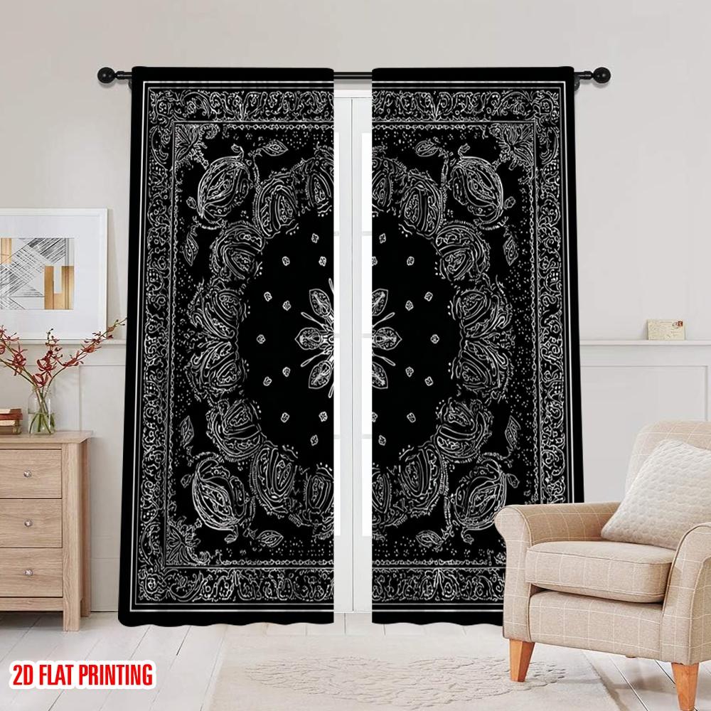 Set Of 2 Flat Printing Curtain Paisley Flower Bandana Digital Printed Polyester Drapes Birthday Party Perfect Holiday Made