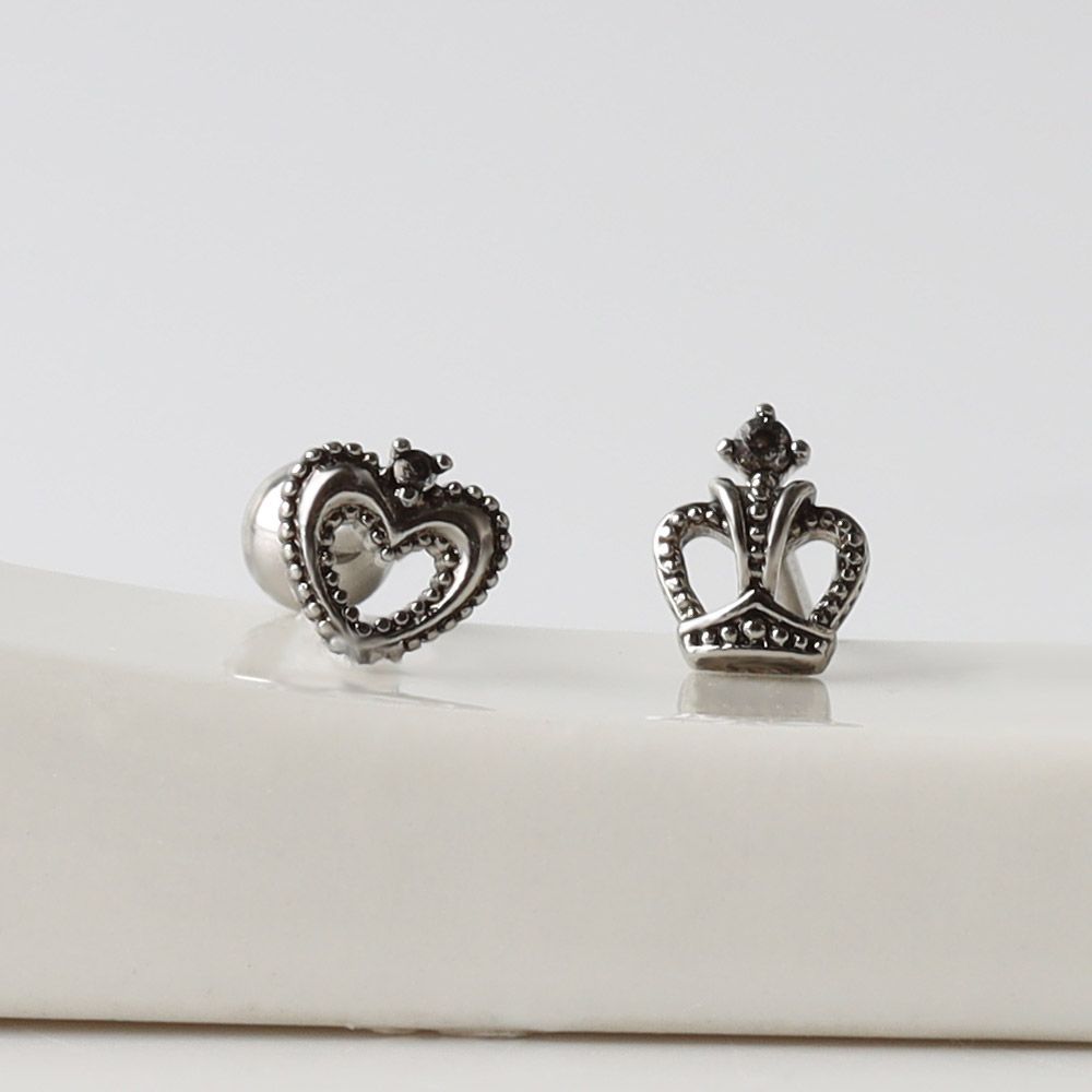 Women's Cubic Heart Antique Silver Surgical Steel Piercing