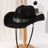 Embroidered Belt Embellished Western Cowboy Hat Retro Fashion Hat Autumn and Winter Women's Travel Party Jazz Top Hat