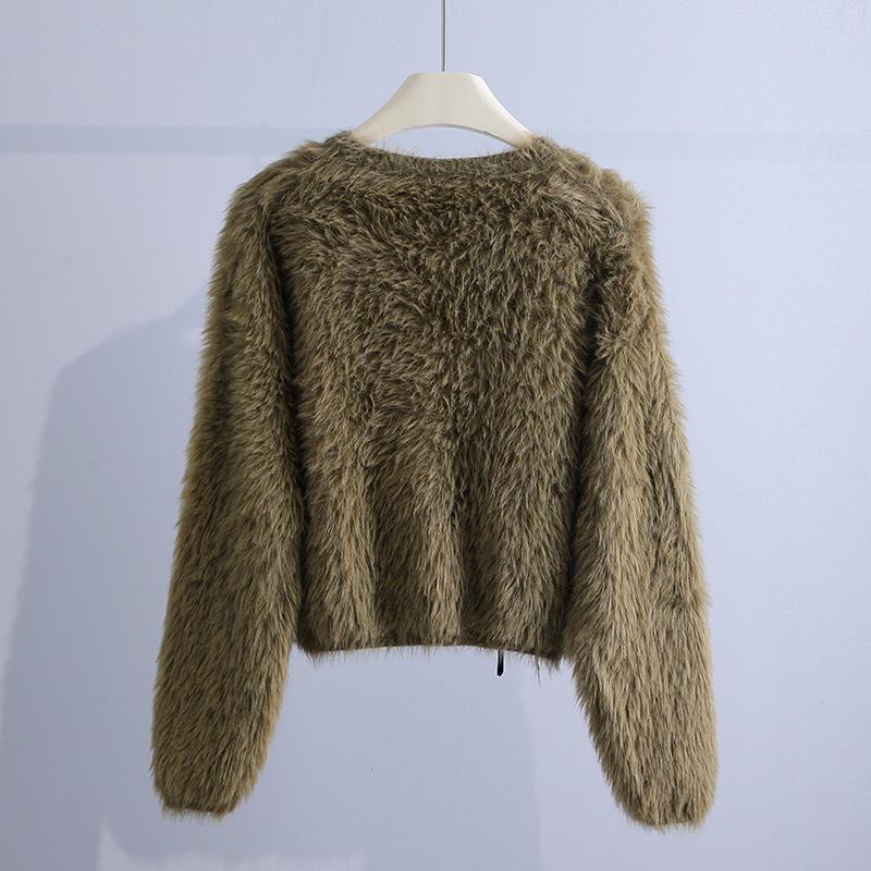 Velvet Three-dimensional Flower Sweater Women's Autumn and Winter Design Sense Niche Small Short Long-sleeved Sweater