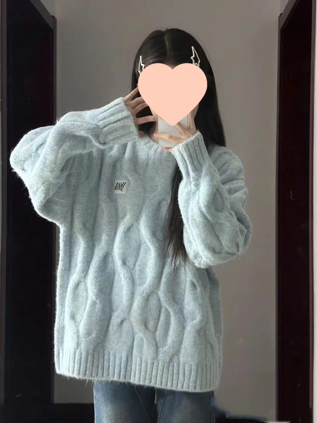 

Светр кабельної в язки в корейському стилі - Круглий виріз, Вільний крій для жінок, М який і товстий для осені/зими M (recommended 48-55 kg) синій