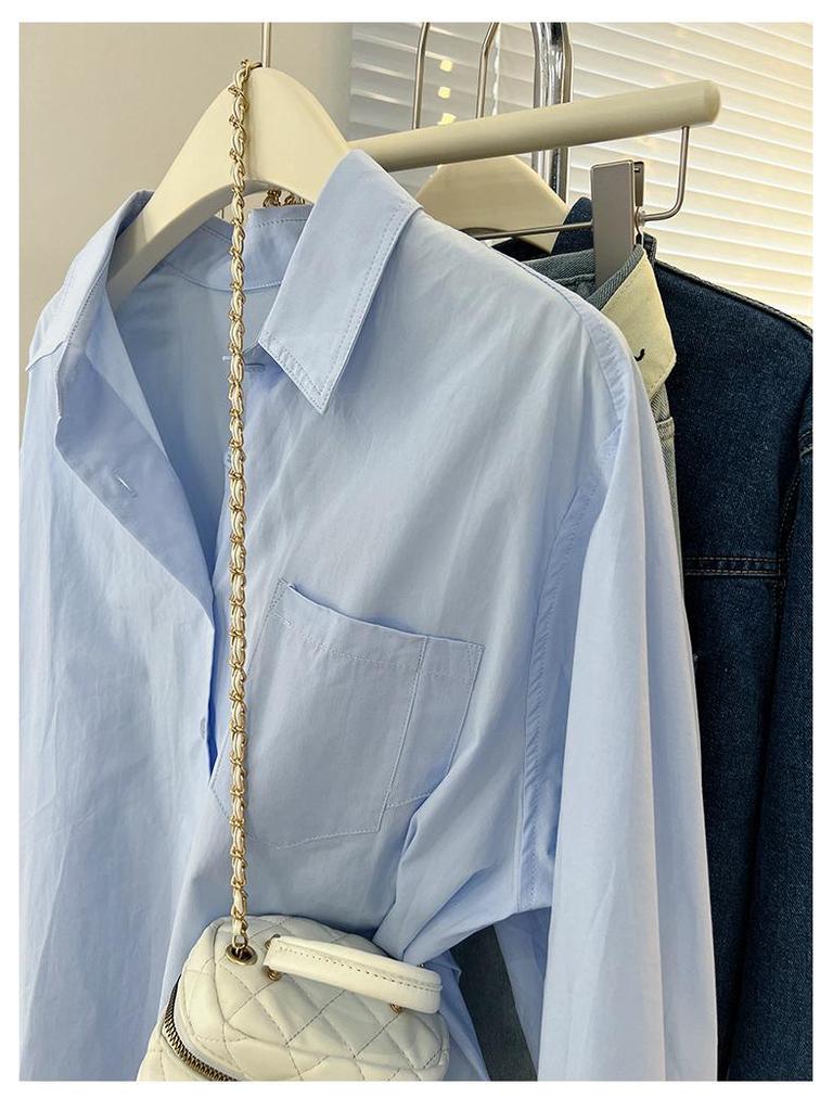 Caramel Mid-Length Women's Autumn Shirt Jacket - Casual, Long-Sleeved, Loose, Slimming Top