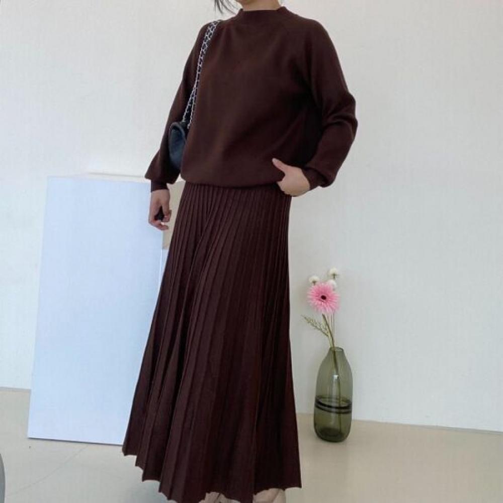 Mizqz Knit Two Piece Pleated Skirt Set 4 Colors
