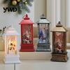 Atmospheric Snow Scene Desktop Lanterns Christmas Lantern with LED Flickering Flameless Candle, Vintage Portable Decorative Hanging Tabletop Ornament