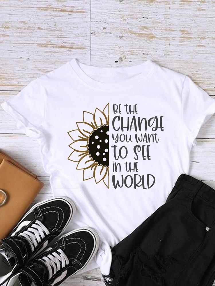 (Asian Size) watercolor flower trend cute T Shirt Fashion Women Print Lady Female Graphic Casual Short Sleeve T-shirts Tee Top Clothing