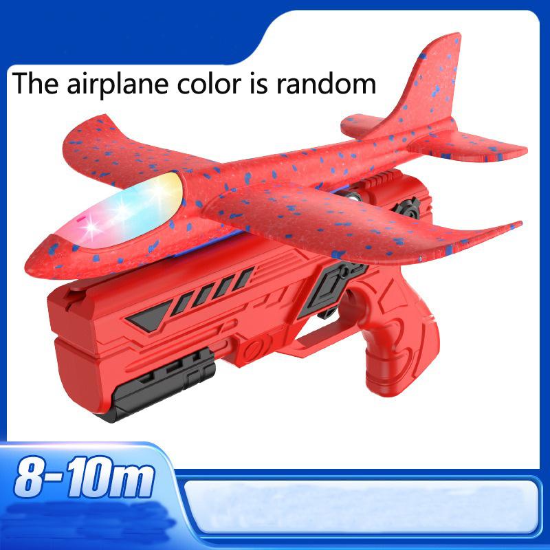 Children s outdoor three in one foam soft elastic toy gun, hand thrown ejection aircraft suit, foam aircraft color random