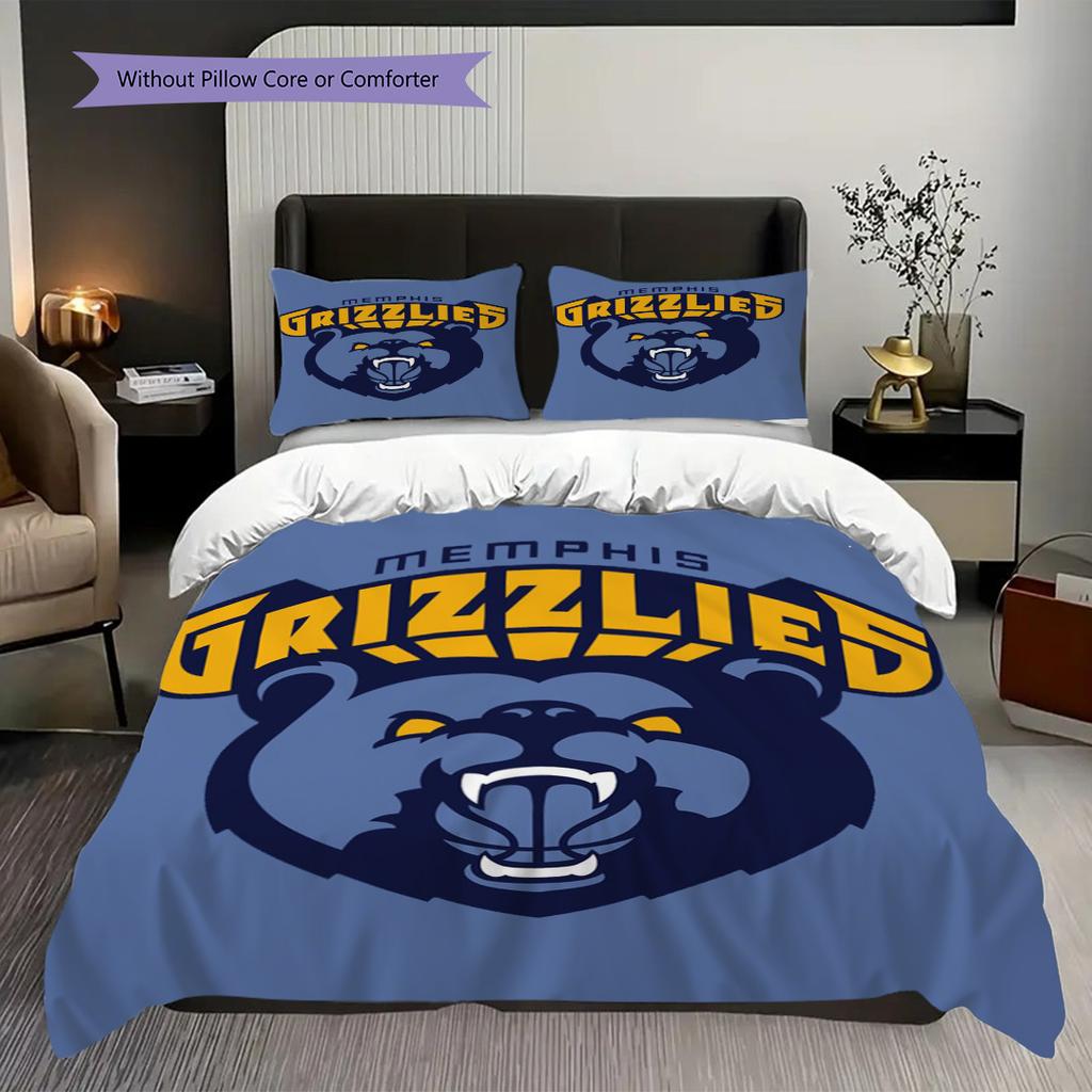Memphis Grizzlies Bold Bear Spirit Three-piece Set(1 * Duvet Cover + 2 * Pillowcase, Without core)Christmas Birthday Gift Duvet Cover and Pillowcase