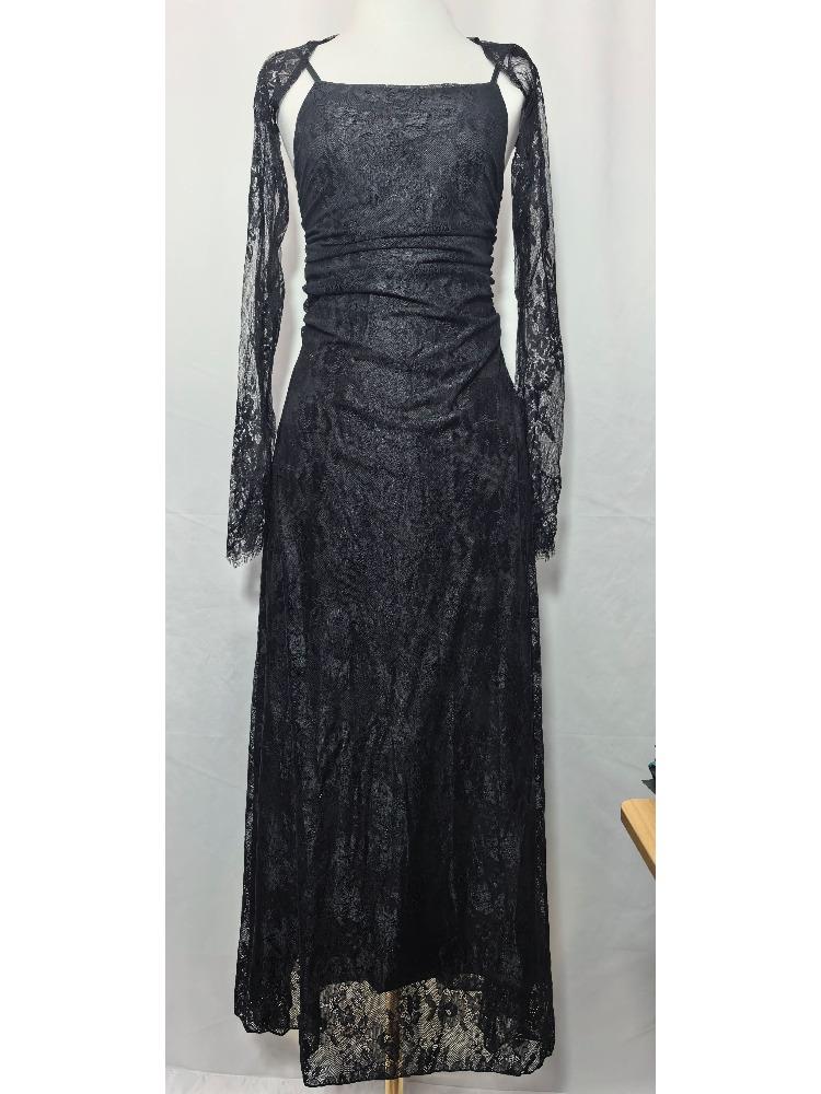 

White Lace Long Sleeve Maxi Dress with Back Tie Detail XS
