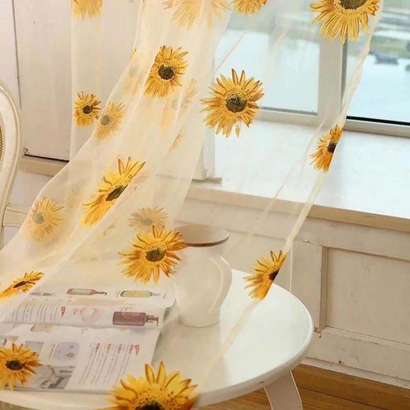 1 Confezione Tende Trasparenti Delicate con Motivo Girasole Decorazione per la Casa Cucina Balcone Stanza Fiore Decorazione Tenda Finestra 100*200cm