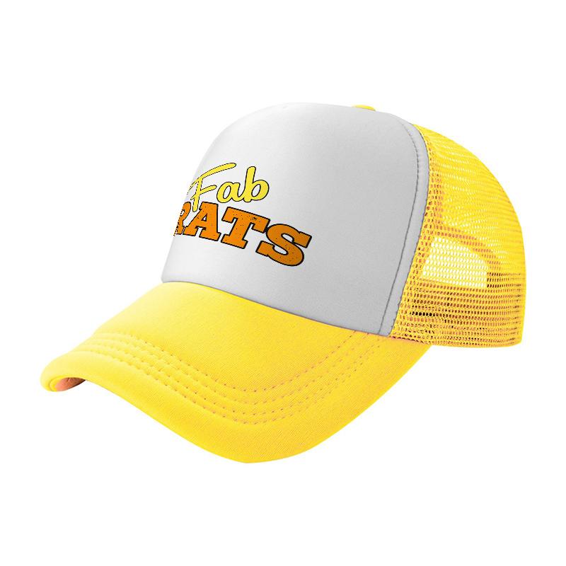 Fab Cats Logo Mesh Trucker Hat Breathable Baseball Cap White Black Design Sporty Style Outdoor Wear Adjustable Fit