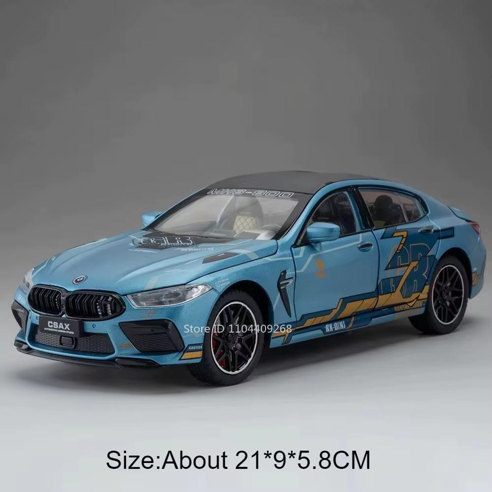 1:24 760LI M8 Sports Car Model Toy Sound Light Doors Opened Pull Back Shock Absorption Diecast Alloy Vehicles Models Kids Gifts