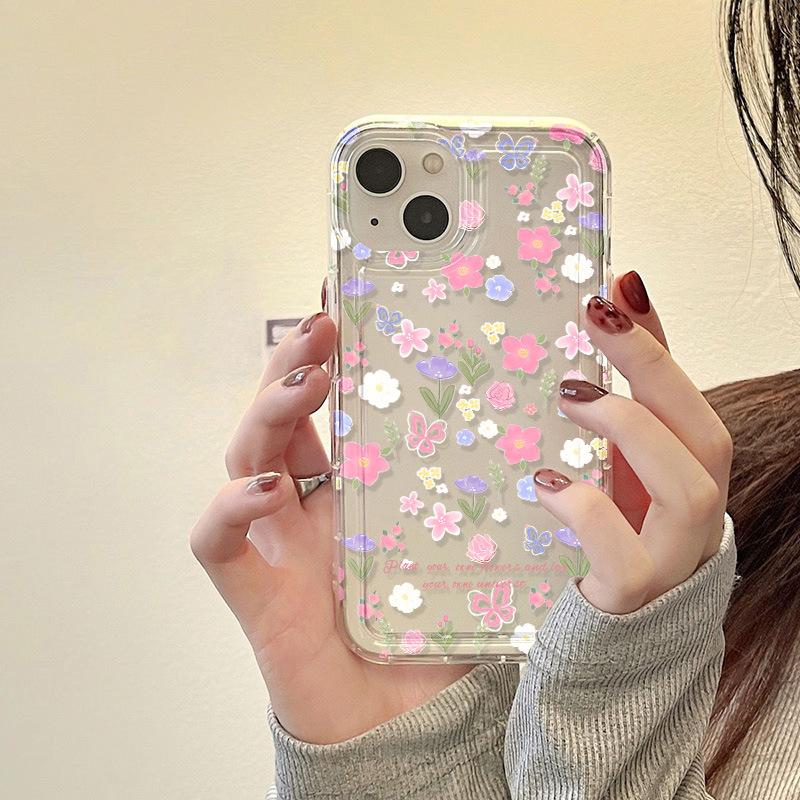 Vollbild Blumen Schmetterling für iPhone17ProMax Handyhülle Apple 16Pro Airbag 14/15 Nische x