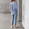 Camicia da donna a maniche lunghe a righe tinta unita, colletto button-down, camicia ampia