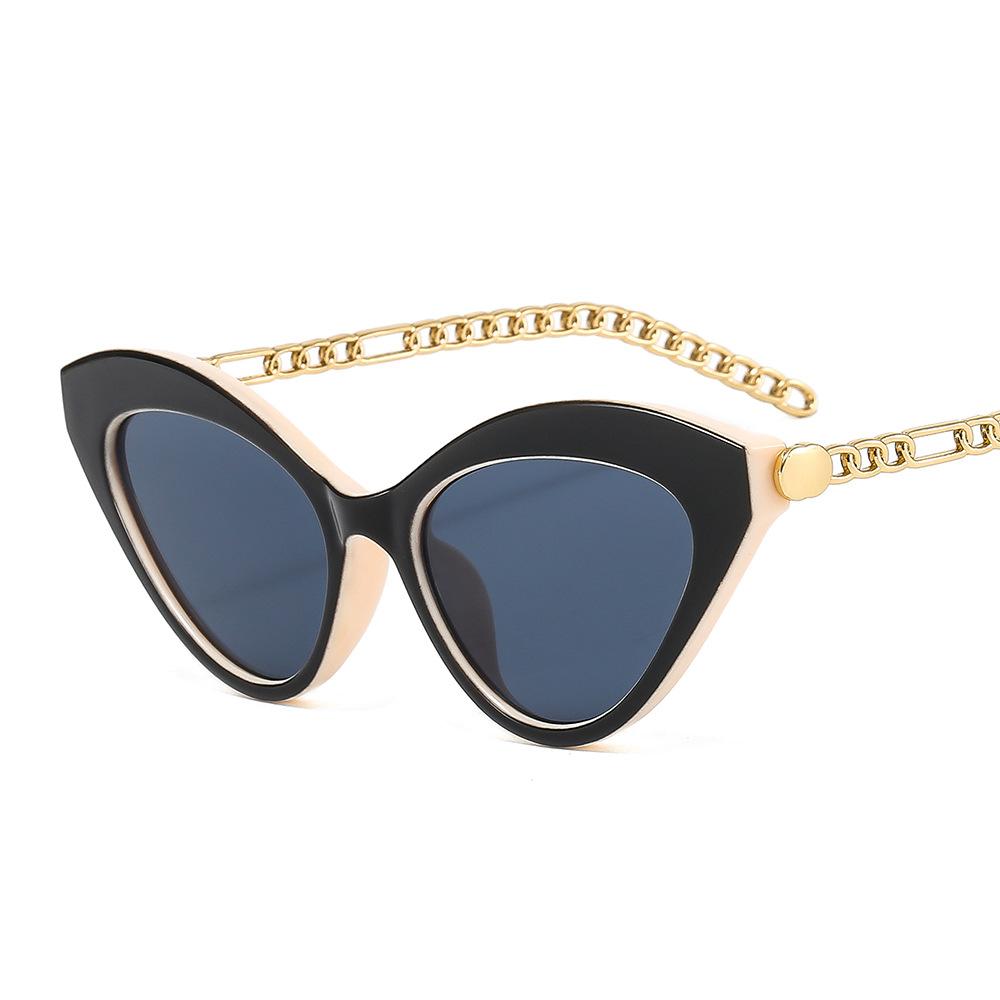 2024 New Arrivals Fashion Retro Metal Chain Sunglasses Women Uv400 Triangle Cat Eye Women Sunglasses