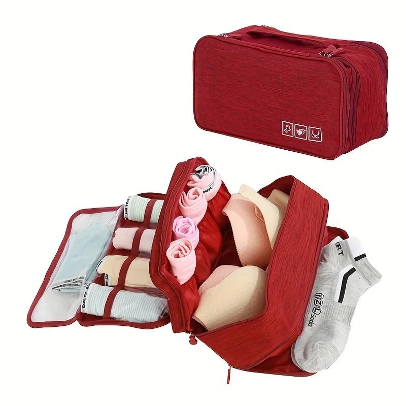 

Portable Underwear Bra Storage Bag Travel Waterproof Organizers Multi-Layer Toiletry Packing Cube Sundries Cosmetic Storage Bag бордовий