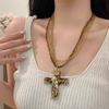 Metal Pendant Beaded Chain Necklace Multicolor Sweater Necklace Gothic Cross Necklace  Women