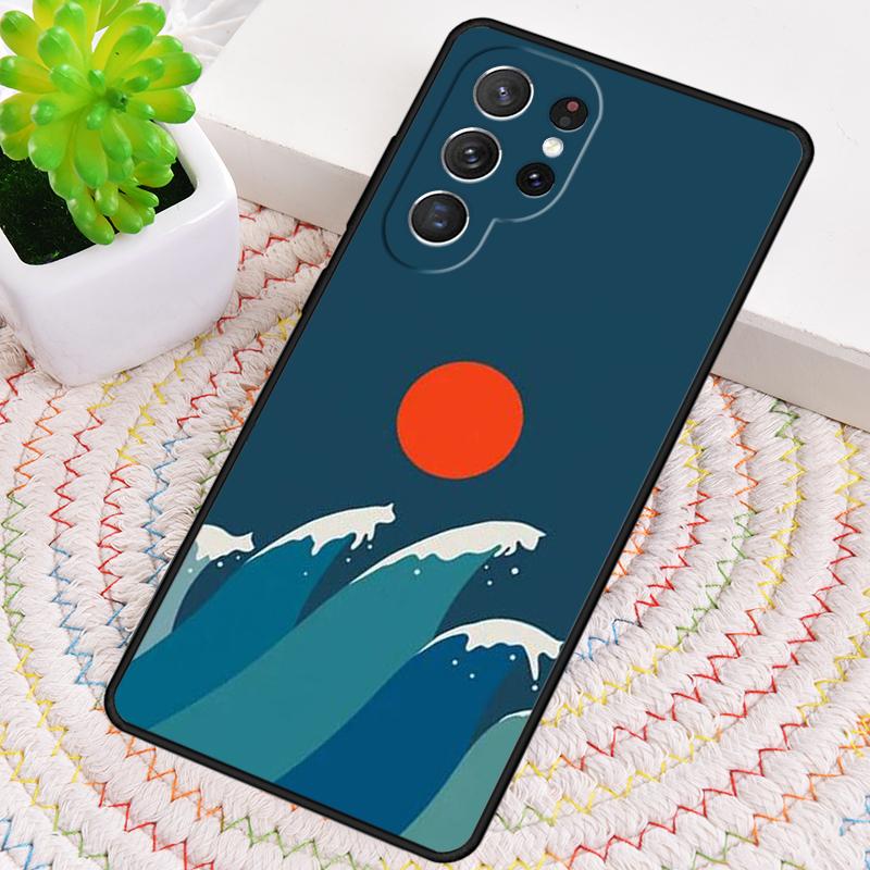 Cat Mount Fuji Japan Wave Landscape Soft Phone Case for Samsung Galaxy Note 10 Pro S26 Ultra S23 S24 FE S25 S21 S22 PLUS Cover