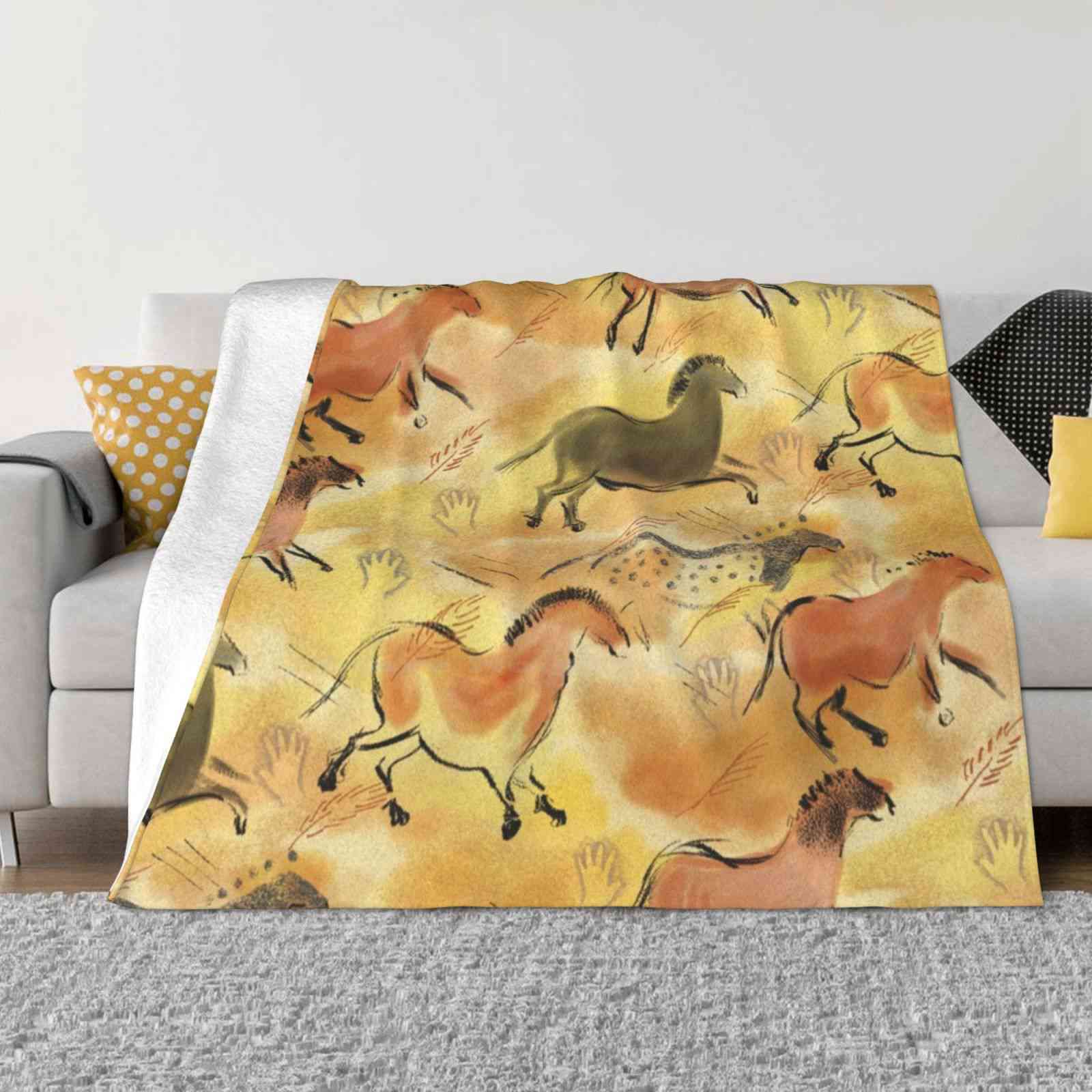 Paleolithic Cave Horses In Sienna Brown Yellow And Black Fashion Soft Warm Flannel Blanket Horses Cave Painting Lescaux 30x40in