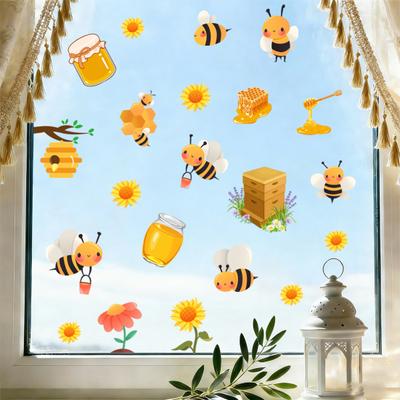 Lente Zomer Bij Raamstickers Honingbij Statische Glasstickers Zonnebloem Honingpot Bij Verwijderbare Decals voor Huis Feest Winkel Glas Decoratie
