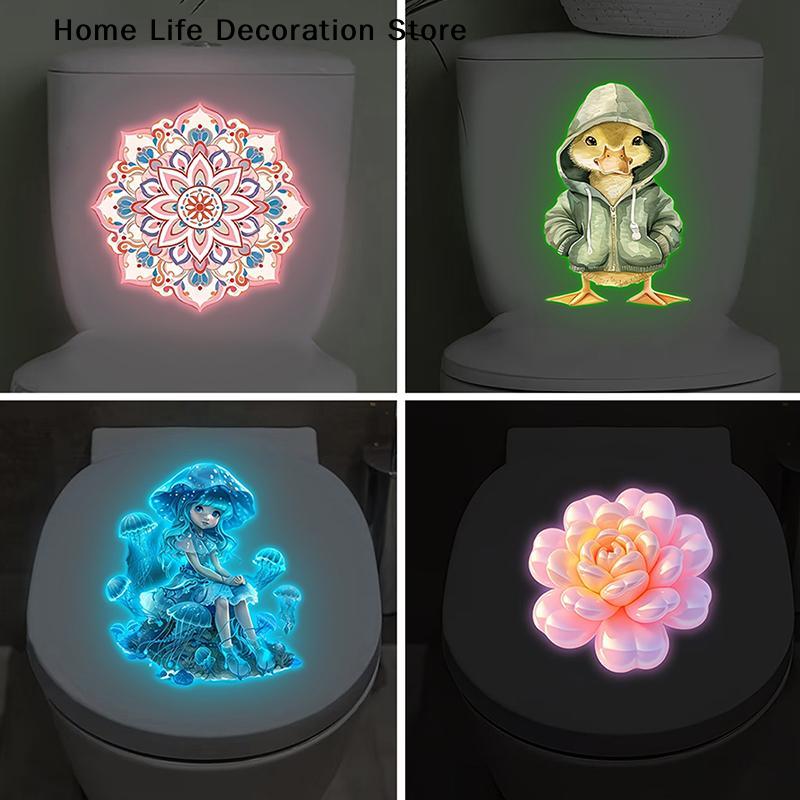 Glow-in-the-Dark Floral Toilet Sticker Toilet Lid Decoration Self-Adhesive Removable Wall Decals Luminous Car Sticker Home Decor
