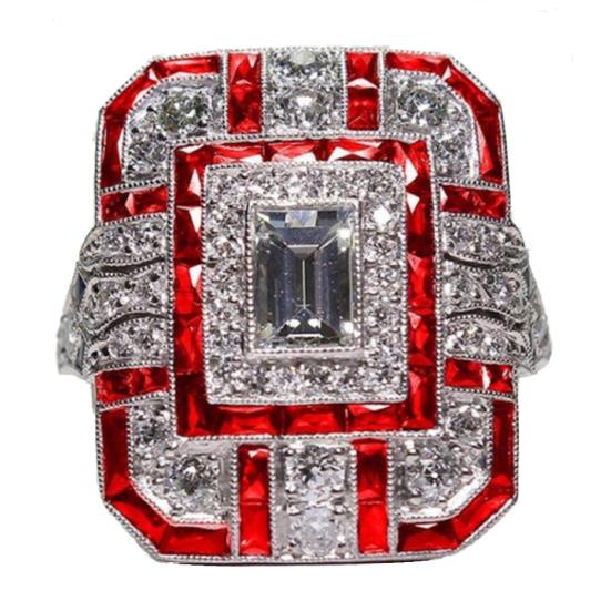 

Свадебное помолвочное женское ретро-кольцо с кубическим цирконием, инкрустированное квадратным пальцем, ювелирные изделия US 7 красный/оранжевый