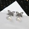 New Hot Brand Vintage Earrings for Women Luxury Jewelry Fashion Butterfly Type Designer Eardrop Pearl Lady Party Stud Earrings