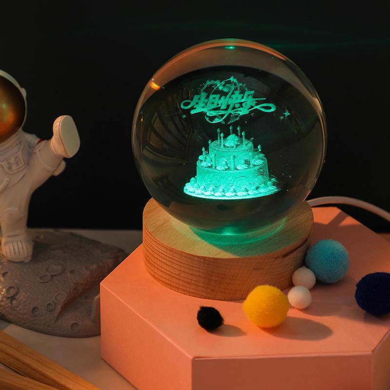 3D Galaxy Crystal Ball Night Light with Color-Changing Base - Unique Starry Sky Gift
