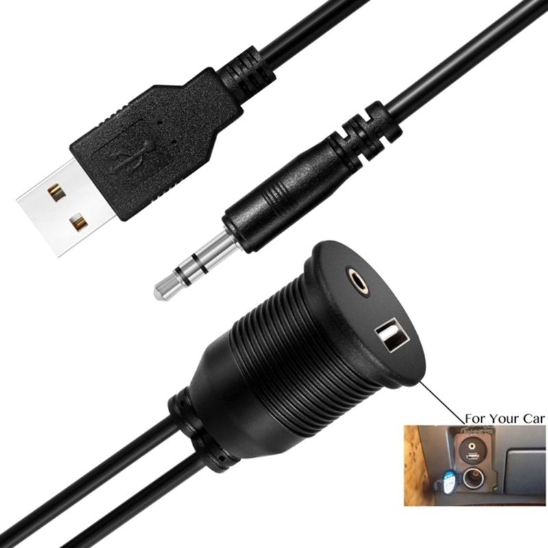 USB 3.5mm 1/8 Aux Extension Cable Lead Mounting Panel Car Boat Dash Flush Mount