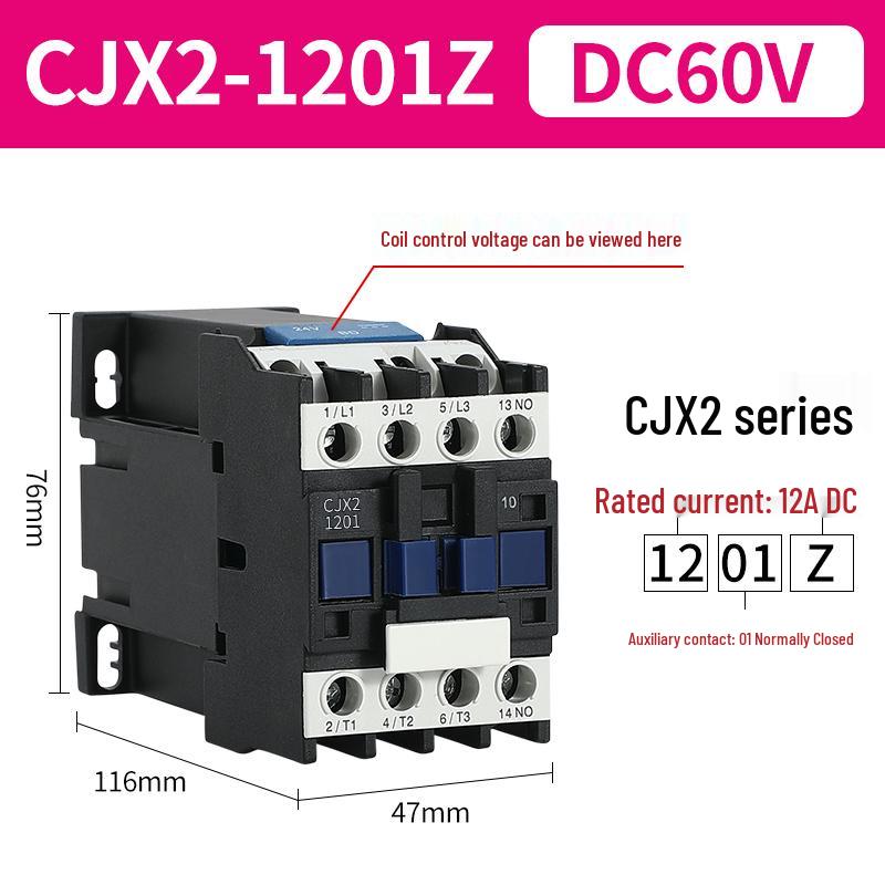 CJX2 DC Contactor: Models 1210, 0910, 1810, 2510 - Voltage Options: 12V, 24V, 48V, 110V, 220V, 380V