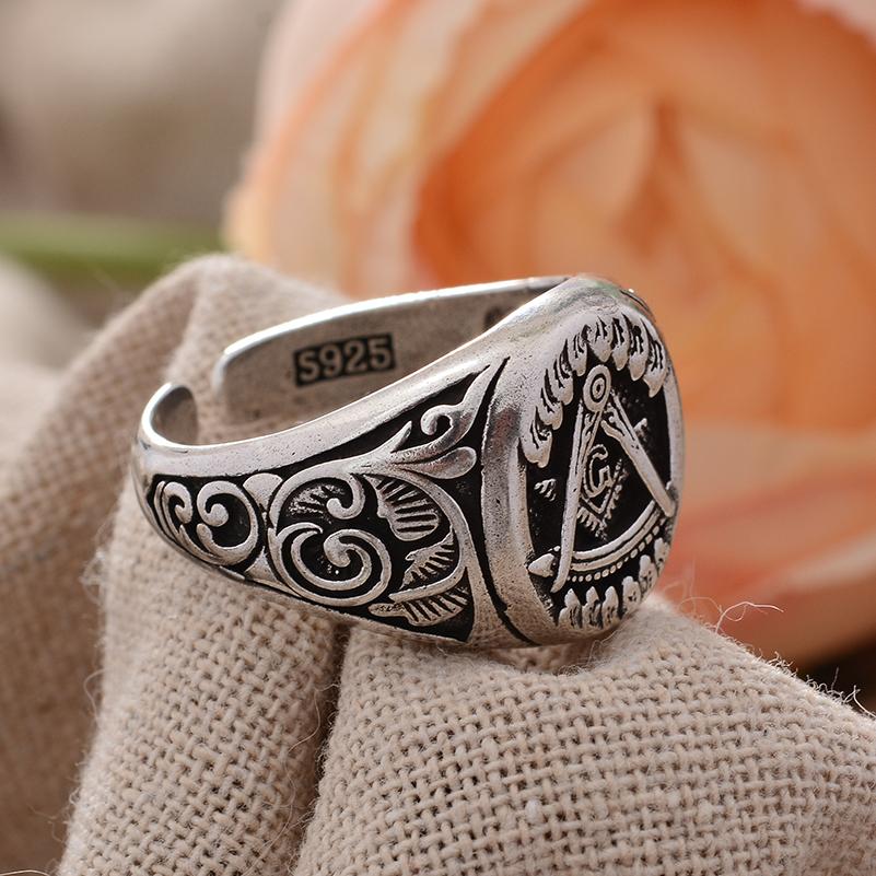 Original Design Freemason Logo Retro Thai Silver Unisex Rings Promotion Jewelry For Women Men Cheap Gifts