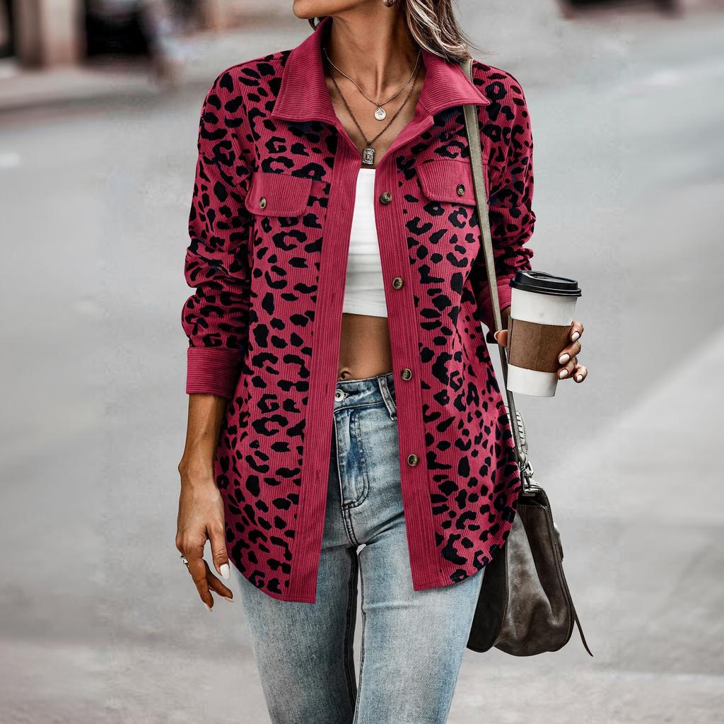Women's Fashion Geometric Print Button Long Sleeve Casual Jacket for Fall and Winter