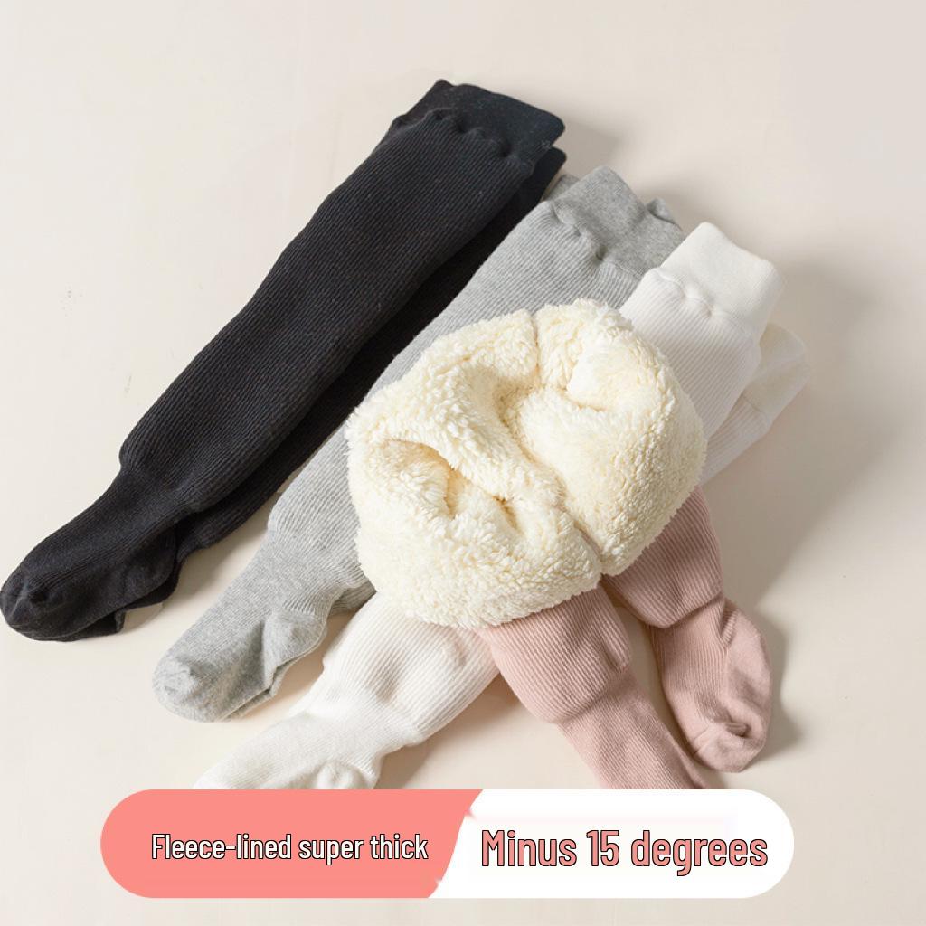 Winter Velvet Thickened Tights with Big Bow for Babies - Knit Cotton Outerwear Base Layer Tights