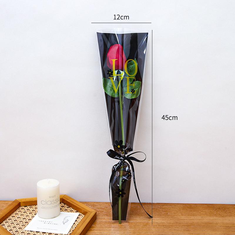 48/50Pcs Transparent Single Rose Flower Packaging Bag Gift Wrapping Paper Wedding Floral Package Valentine'S Day Party Decor